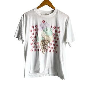 Vintage 80's Ice Cream Sunday White Single Stitch Shirt Size Large 19x29